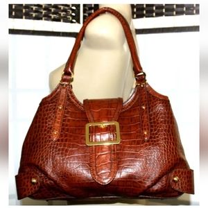 New MAXX New York Cognac Croco-Embossed Premium Leather Large Satchel Handbag
